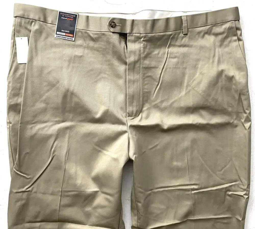 Roundtree Yorke Pants Travel Smart Twill Flat Front Nwt 52 x 32